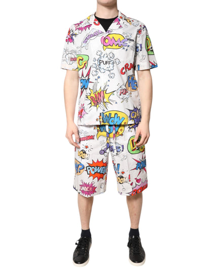 Dolce & Gabbana White Cartoon Print Cotton Men Pajama Set Sleepwear