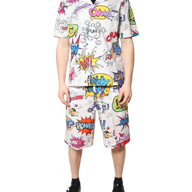 Dolce & Gabbana White Cartoon Print Cotton Men Pajama Set Sleepwear