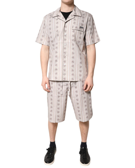 Dolce & Gabbana Beige Floral Print Cotton Men Pajama Set Sleepwear