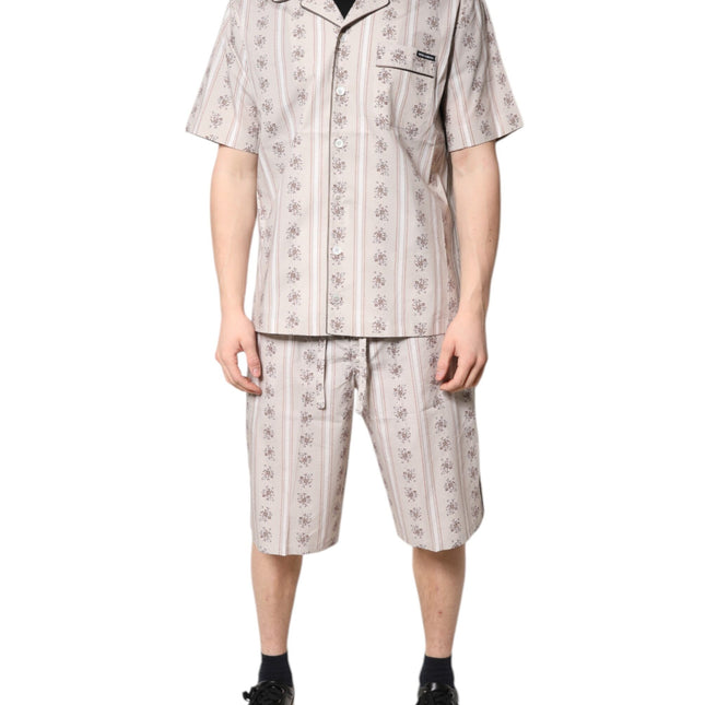Dolce & Gabbana Beige Floral Print Cotton Men Pajama Set Sleepwear