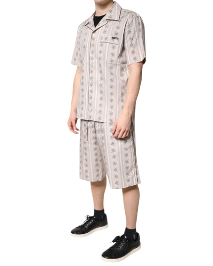 Dolce & Gabbana Beige Floral Print Cotton Men Pajama Set Sleepwear