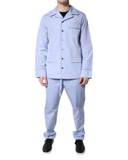Dolce & Gabbana Light Blue DG Logo Cotton Men Pajama Set Sleepwear