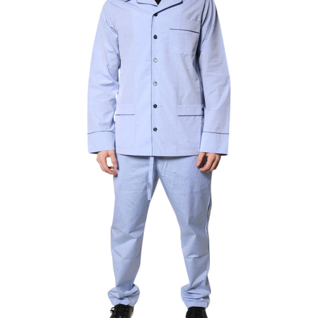 Dolce & Gabbana Light Blue DG Logo Cotton Men Pajama Set Sleepwear