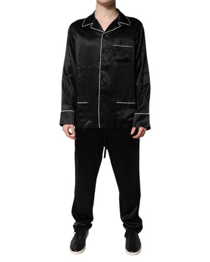 Dolce & Gabbana Black Silk Shirt Pants Pajama Set Sleepwear