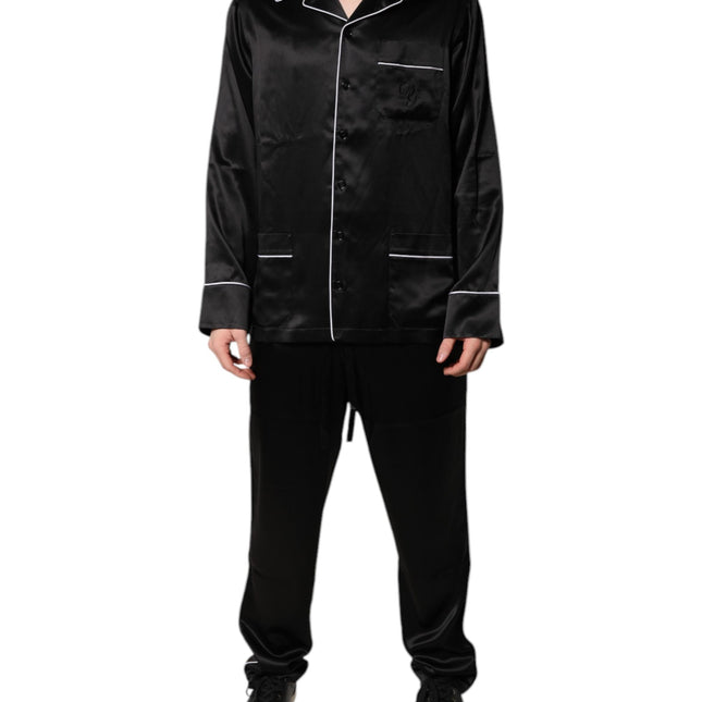 Dolce & Gabbana Black Silk Shirt Pants Pajama Set Sleepwear