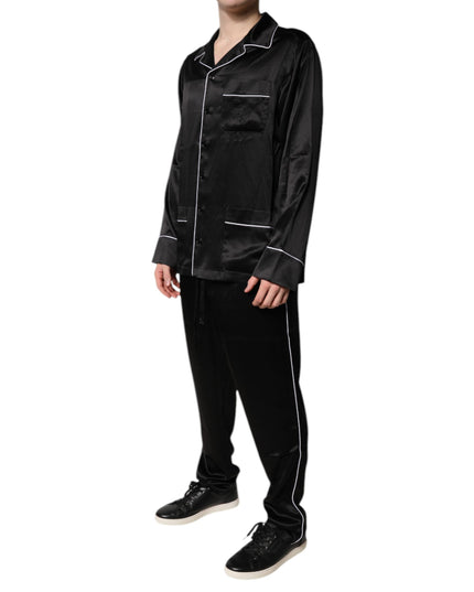 Dolce & Gabbana Black Silk Shirt Pants Pajama Set Sleepwear