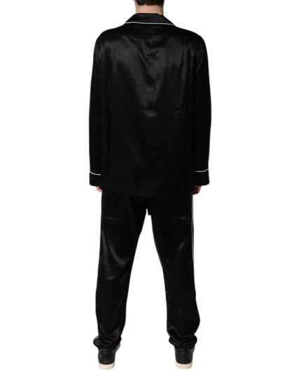 Dolce & Gabbana Black Silk Shirt Pants Pajama Set Sleepwear