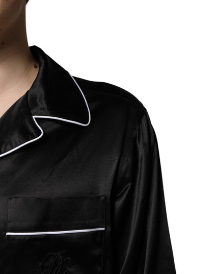 Dolce & Gabbana Black Silk Shirt Pants Pajama Set Sleepwear