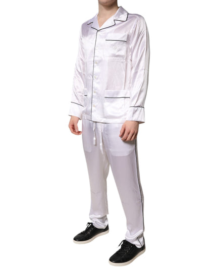 Dolce & Gabbana White Satin Silk Men Pajama Set Sleepwear