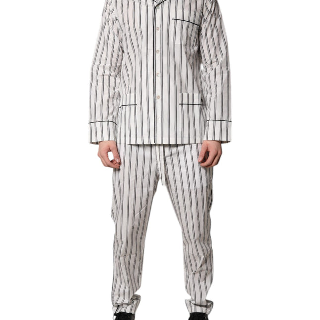 Dolce & Gabbana White Black Stripes Cotton Men Pajama Set Sleepwear