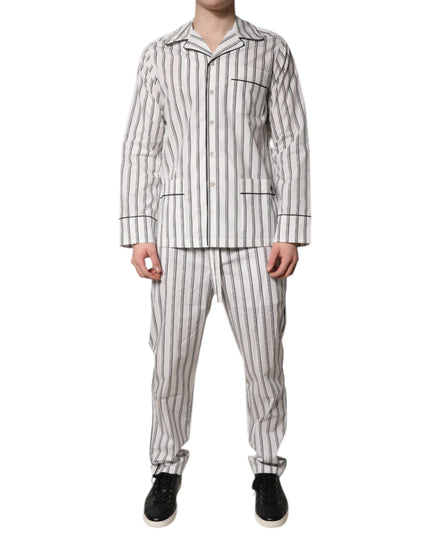 Dolce & Gabbana White Black Stripes Cotton Men Pajama Set Sleepwear