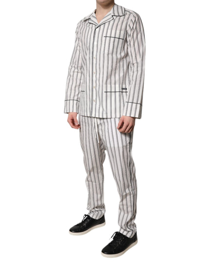 Dolce & Gabbana White Black Stripes Cotton Men Pajama Set Sleepwear