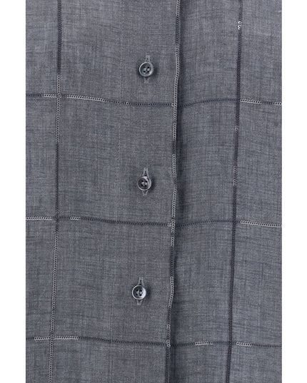 Brunello Cucinelli Gray Linen Shortsleeve Shirt