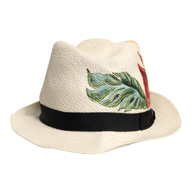 Dolce & Gabbana Beige Floral Print Straw Wide Brim Fedora Hat