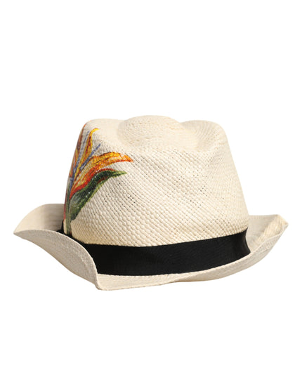 Dolce & Gabbana Beige Floral Print Straw Wide Brim Fedora Hat