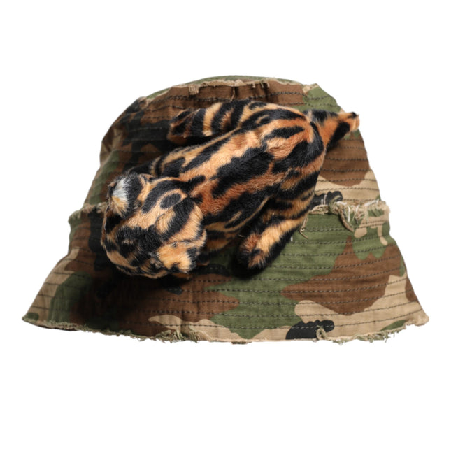 Dolce & Gabbana Multicolor Leopard Embellish Wide Brim Bucket Hat