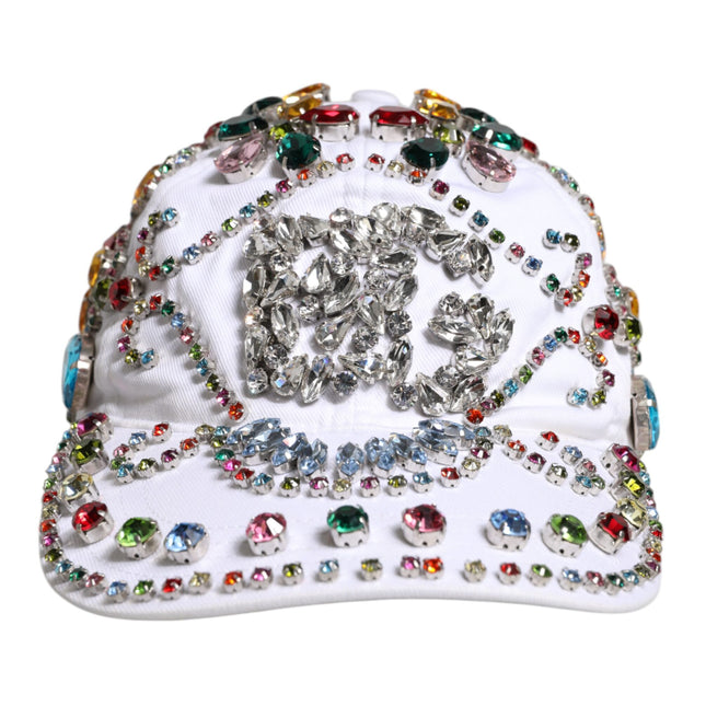 Dolce & Gabbana White Multicolor Crystal Embellish Baseball Cap