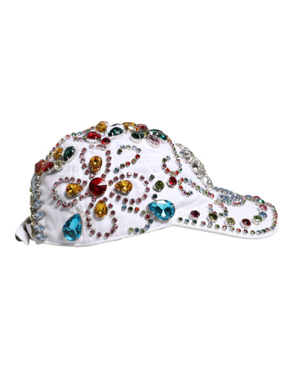 Dolce & Gabbana White Multicolor Crystal Embellish Baseball Cap
