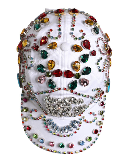 Dolce & Gabbana White Multicolor Crystal Embellish Baseball Cap
