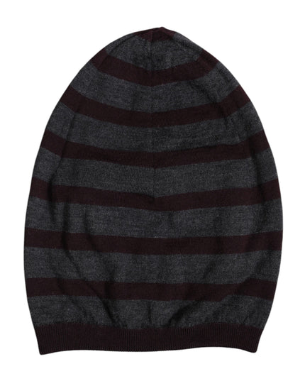 Dolce & Gabbana Gray Striped Wool Knitted Winter Beanie Hat