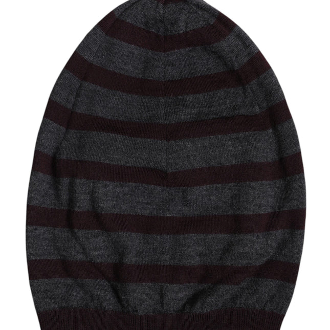 Dolce & Gabbana Gray Striped Wool Knitted Winter Beanie Hat