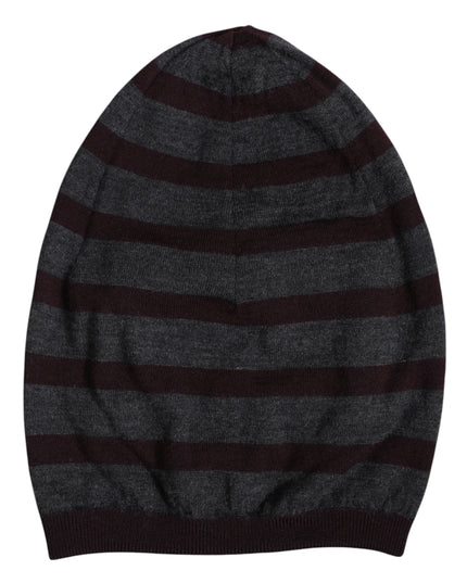 Dolce & Gabbana Gray Striped Wool Knitted Winter Beanie Hat