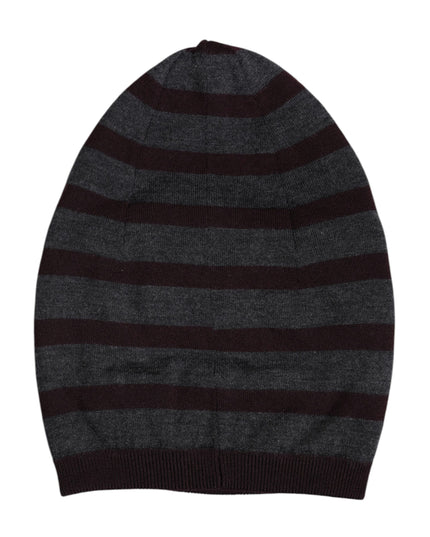 Dolce & Gabbana Gray Striped Wool Knitted Winter Beanie Hat