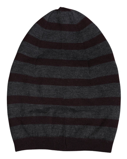 Dolce & Gabbana Gray Striped Wool Knitted Winter Beanie Hat