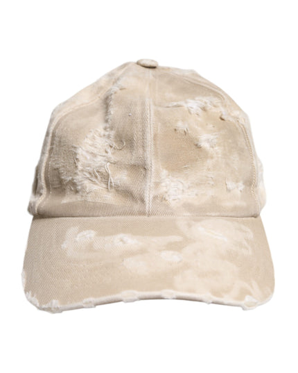 Dolce & Gabbana Beige Tattered Cotton 6 Panels Baseball Cap