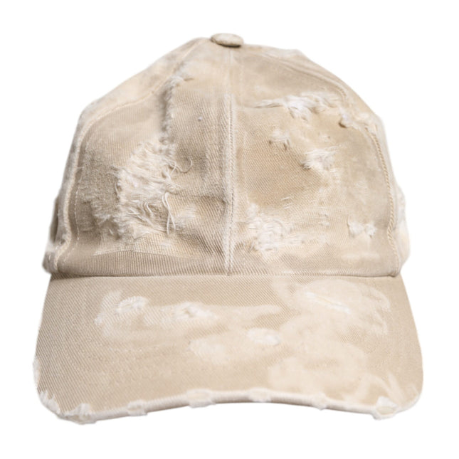 Dolce & Gabbana Beige Tattered Cotton 6 Panels Baseball Cap