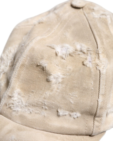 Dolce & Gabbana Beige Tattered Cotton 6 Panels Baseball Cap