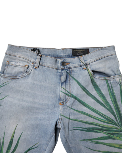 Dolce & Gabbana Light Blue Leaf Cotton Classic Men Denim Jeans