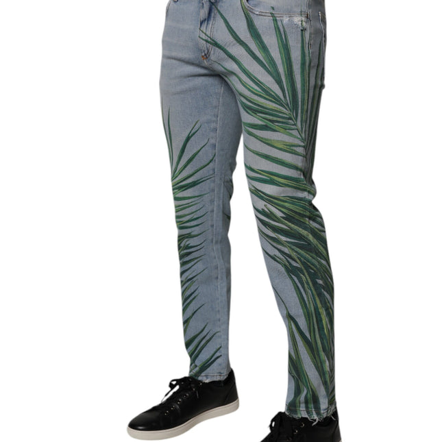 Dolce & Gabbana Light Blue Leaf Cotton Classic Men Denim Jeans