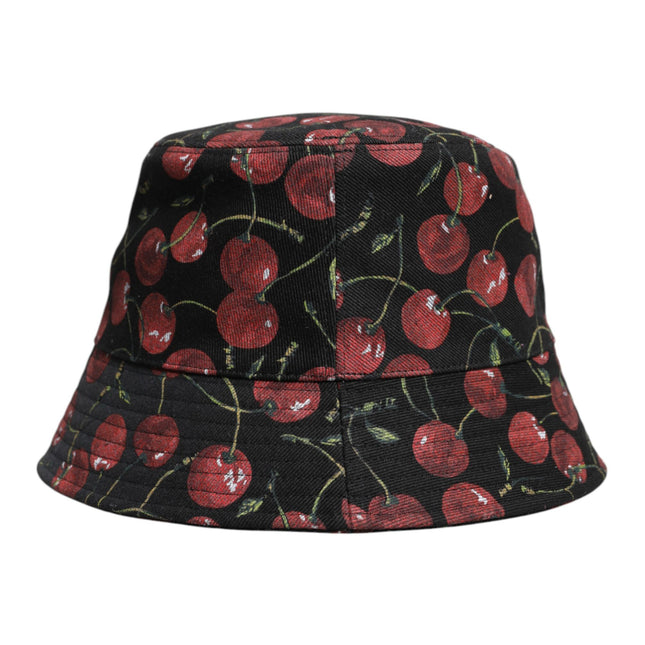 Dolce & Gabbana Black Cotton Printed Wide Brim Bucket Hat