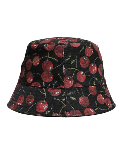 Dolce & Gabbana Black Cotton Printed Wide Brim Bucket Hat