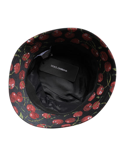 Dolce & Gabbana Black Cotton Printed Wide Brim Bucket Hat
