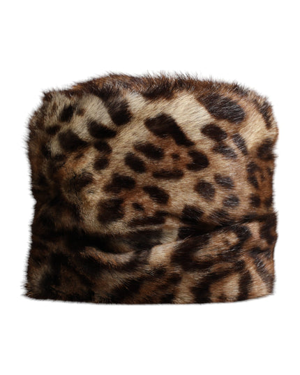 Dolce & Gabbana Brown Leopard Faux Fur Women Bucket Hat
