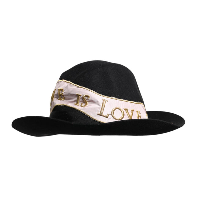 Dolce & Gabbana Black Logo Embroidered Women Wide Brim Hat