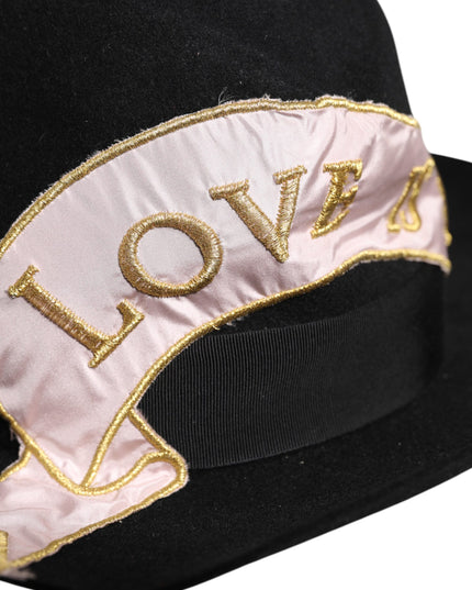 Dolce & Gabbana Black Logo Embroidered Women Wide Brim Hat