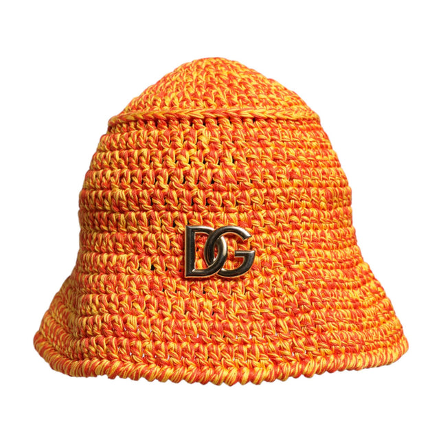 Dolce & Gabbana Orange Cotton Crochet DG Logo Bucket  Hat