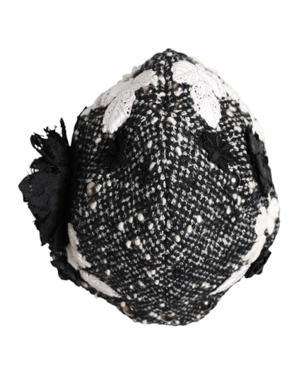 Dolce & Gabbana Black Wool White Floral Embellished Cloche Hat