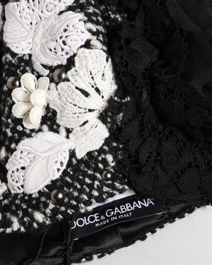 Dolce & Gabbana Black Wool White Floral Embellished Cloche Hat