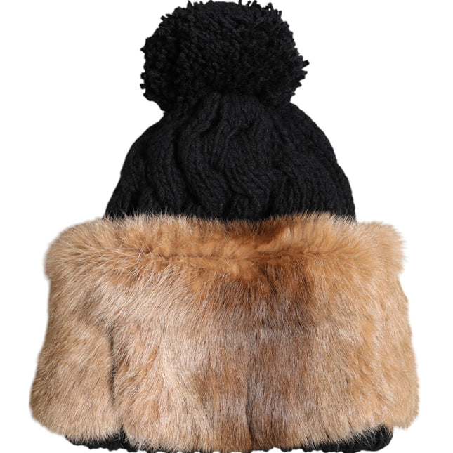 Dolce & Gabbana Black Brown Dyed Rabbit Real Fur Winter Beanie Hat