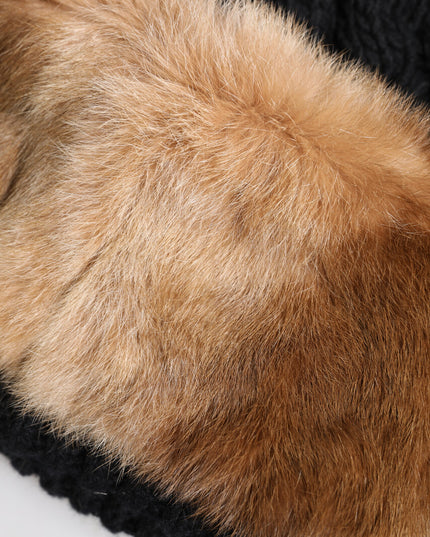 Dolce & Gabbana Black Brown Dyed Rabbit Real Fur Winter Beanie Hat