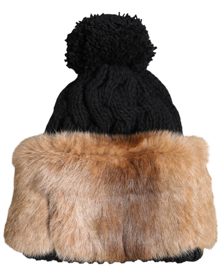 Dolce & Gabbana Black Brown Dyed Rabbit Real Fur Winter Beanie Hat