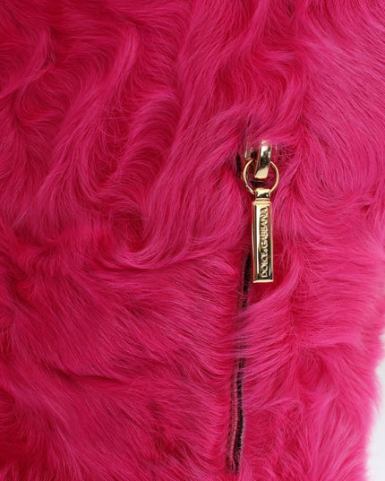 Dolce & Gabbana Pink Lamb Fur Leather Flat Boots