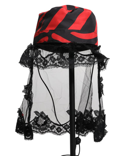 Dolce & Gabbana Black Red Stripes Lace Tulle Bucket Hat
