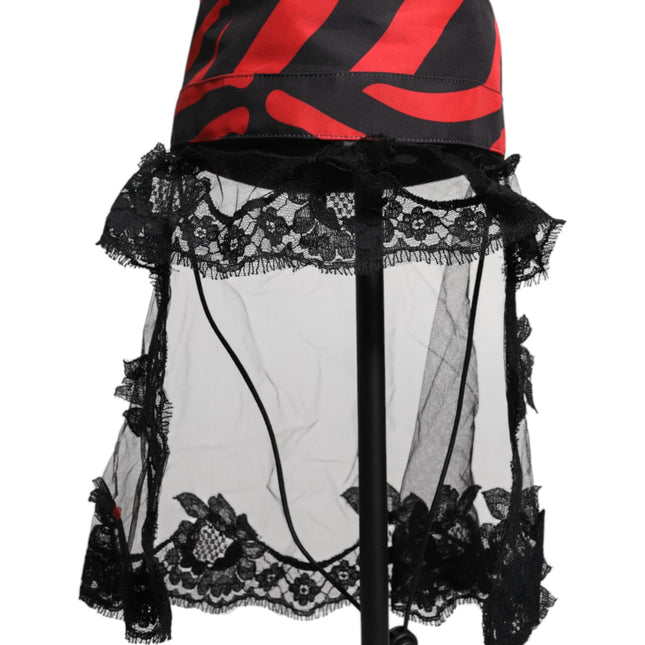 Dolce & Gabbana Black Red Stripes Lace Tulle Bucket Hat
