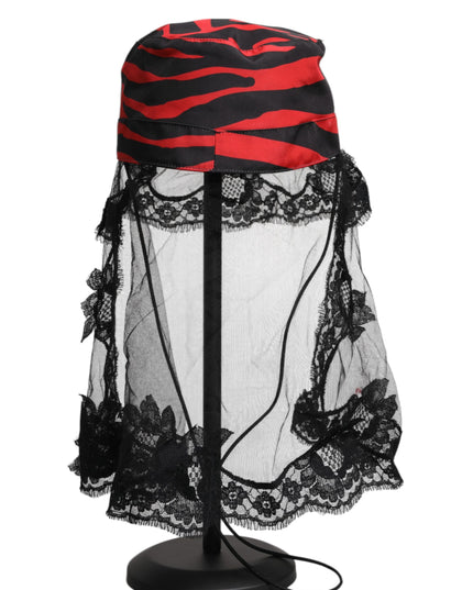 Dolce & Gabbana Black Red Stripes Lace Tulle Bucket Hat