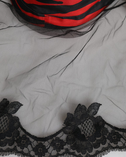 Dolce & Gabbana Black Red Stripes Lace Tulle Bucket Hat